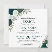 Invitation Emerald Green Watercolor Roses Mariage élégant (Devant)