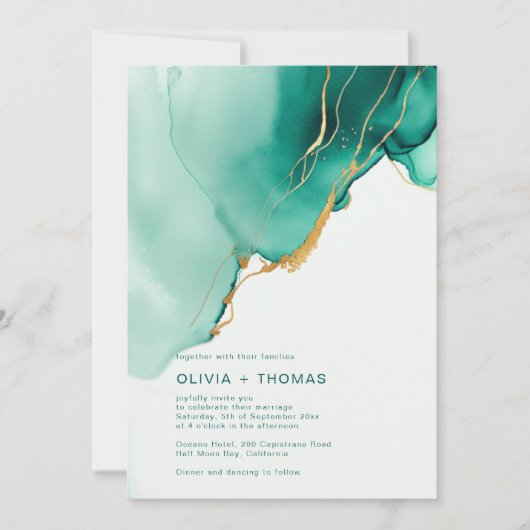 Invitation Emerald Green Waves Beach Wedding (Devant)