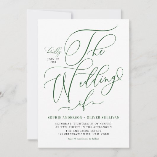 Invitation Emerald Green Whimsical Calligraphy Mariage (Devant)