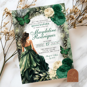 Invitation Emerald Green Whimsical Forest Quinceanera