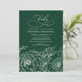 Invitation Emerald Green White Botanical Baby shower floral (Debout devant)
