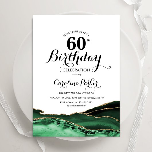 Invitation Emerald Green White Gold Agate 60e anniversaire