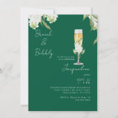 Invitation Emerald Green White Hydrangeas Brunch & Bubbly (Devant)