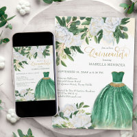 Emerald Green White Peony Princess Quinceanera