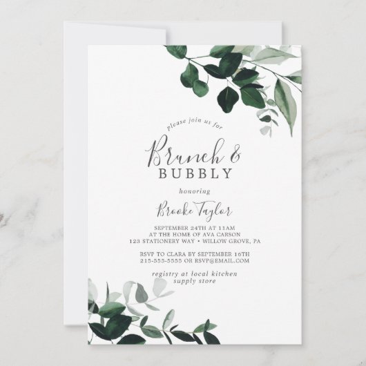 Invitation Emerald Greenery Brunch et Bubbly Fête des mariées (Devant)