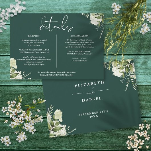 Invitation Emerald Greenery Détails du Mariage Information