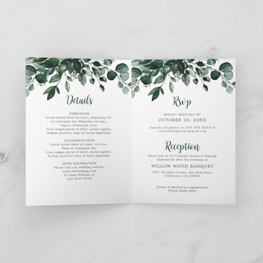 Invitation Emerald Greenery Eucalyptus Mariage botanique (Intérieur)