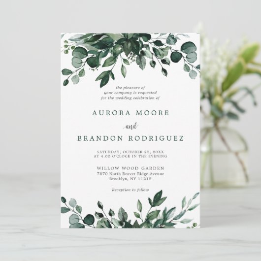 Invitation Emerald Greenery Eucalyptus Mariage botanique Invi (Debout devant)
