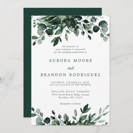Invitation Emerald Greenery Eucalyptus Mariage botanique Invi (Devant / Derrière)