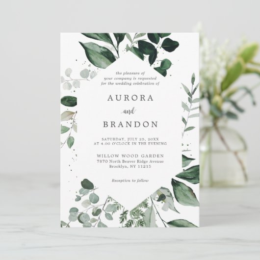 Invitation Emerald Greenery Eucalyptus Mariage botanique Invi (Debout devant)