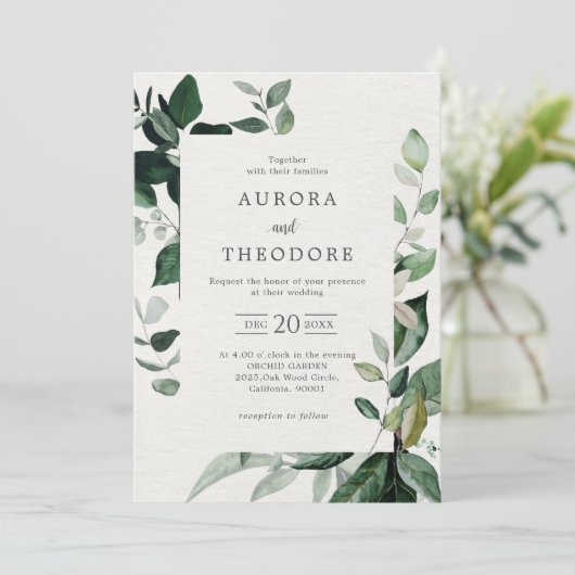 Invitation Emerald Greenery Eucalyptus Mariage botanique Invi (Debout devant)