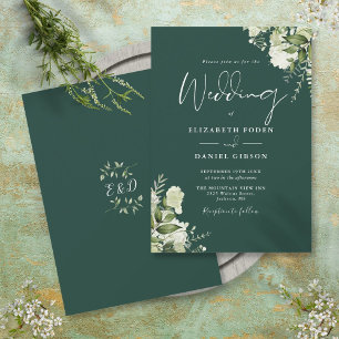 Invitation Emerald Greenery Feuille Monogram Mariage