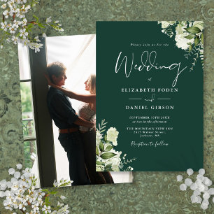 Invitation Emerald Greenery Feuilles Élégant Mariage photo