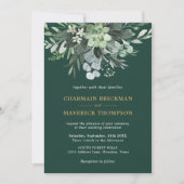 Invitation Emerald Greenery Feuilles vertes Or Monogramme Mar (Devant)
