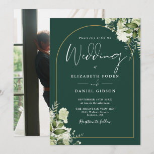 Invitation Emerald Greenery Floral Gold Arch Mariage photo