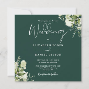 Invitation Emerald Greenery Floral Monogram Carré Mariage
