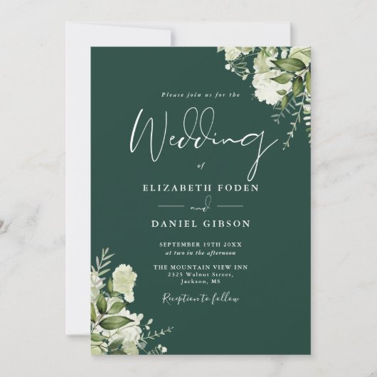 Invitation Emerald Greenery Floral QR Code Mariage (Devant)