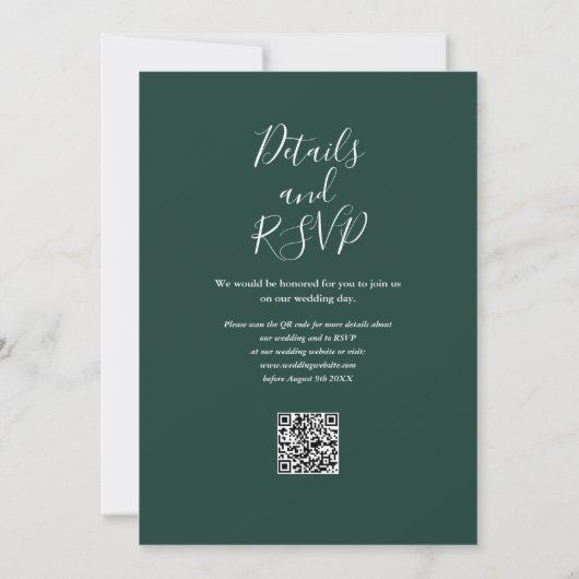Invitation Emerald Greenery Floral QR Code Mariage (Dos)