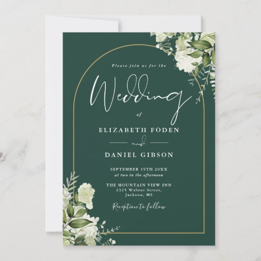 Invitation Emerald Greenery Gold Arch Mariage (Devant)