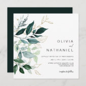 Invitation Emerald Greenery Gold Leaf Foliage Mariage (Devant / Derrière)