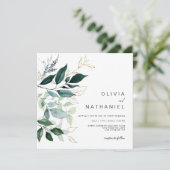 Invitation Emerald Greenery Gold Leaf Foliage Mariage (Debout devant)