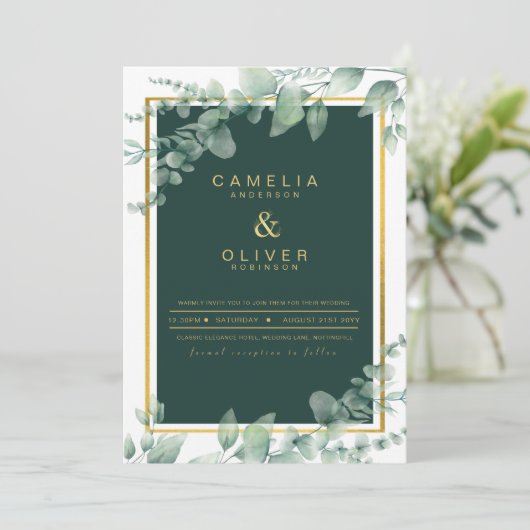 Invitation Emerald Greenery Mariage Botanical Nature Invitati (Debout devant)