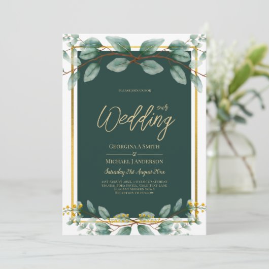 Invitation Emerald Greenery Mariage Botanical Nature Invitati (Debout devant)