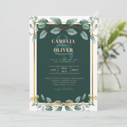 Invitation Emerald Greenery Mariage Botanical Nature Invitati (Debout devant)