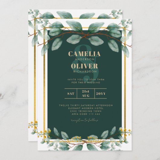 Invitation Emerald Greenery Mariage Botanical Nature Invitati (Devant / Derrière)