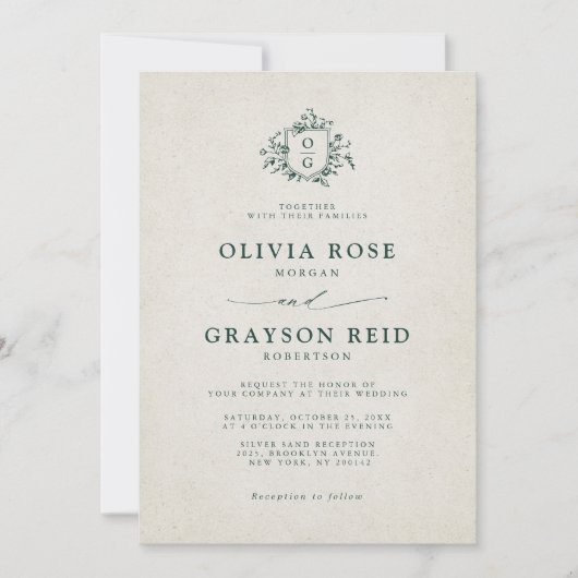 Invitation Emerald Greenery Mariage botanique Vintage (Devant)