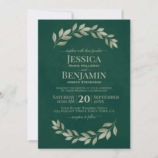 Invitation Emerald Greenery Simple Aquarelle Feuille Mariage (Devant)