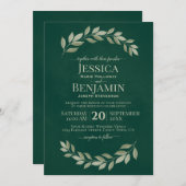 Invitation Emerald Greenery Simple Aquarelle Feuille Mariage (Devant / Derrière)