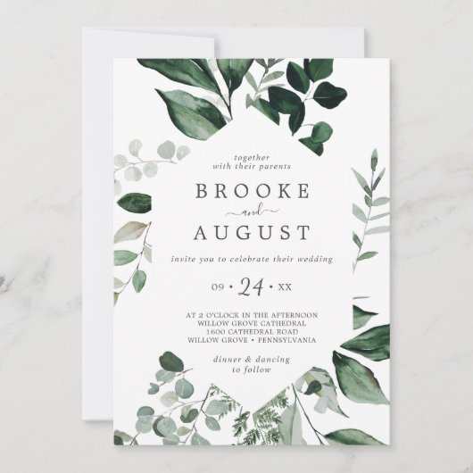 Invitation Emerald Greenery Week-end Événements QR Code Maria (Devant)