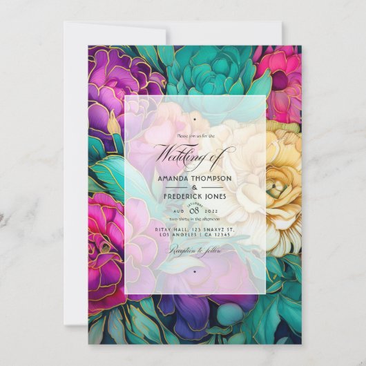 Invitation Emerald, Hot Rose et Mariage Floral Or (Devant)