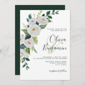 Invitation Emerald Ivory White Floral Mariage élégant (Devant / Derrière)