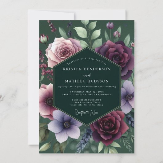 Invitation Emerald Jewel-Tone Flora Wedding (Devant)