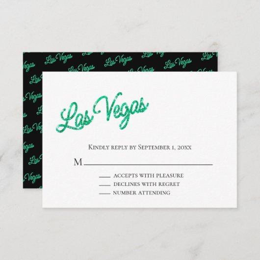 Invitation Emerald Las Vegas Sparkles Wedding RSVP (Devant / Derrière)