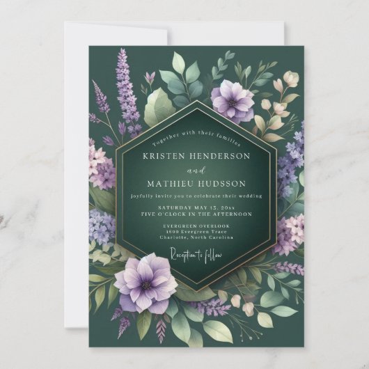 Invitation Emerald Lavender Flora Wedding (Devant)