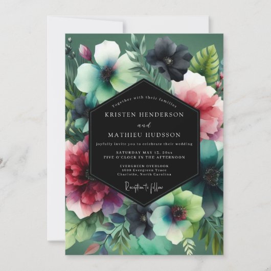 Invitation Emerald Luminous Flora Wedding (Devant)