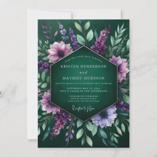 Invitation Emerald Lush Flora Wedding (Devant)