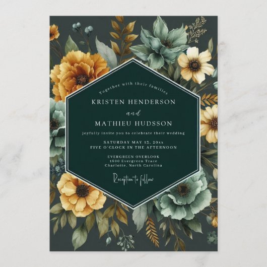 Invitation Emerald & Marigold Lush Botanical Wedding (Devant)