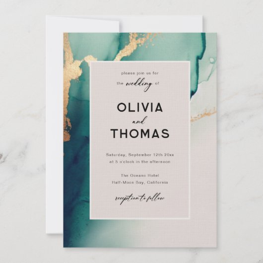 Invitation Emerald Modern Frame Elegant Chic Beach Wedding (Devant)