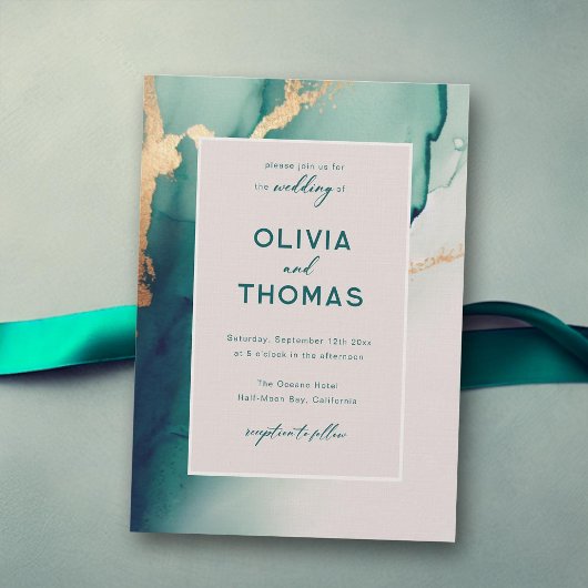 Invitation Emerald Modern Frame Élégant Simple Plage Mariage