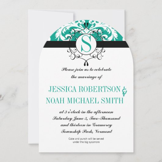 Invitation Emerald Monogram Wedding Inviter ou toute couleur (Devant)