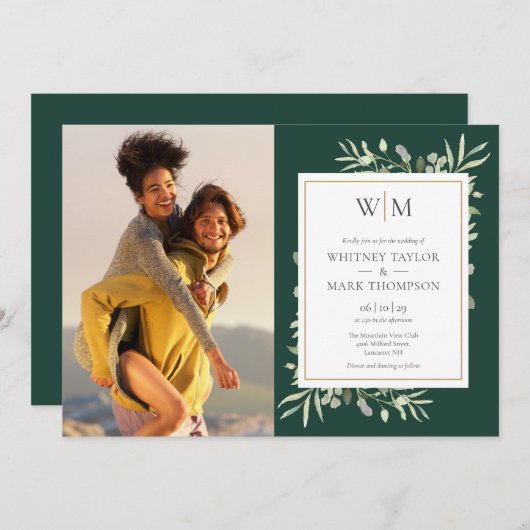 Invitation Emerald Monogramme Mariage photo (Devant / Derrière)