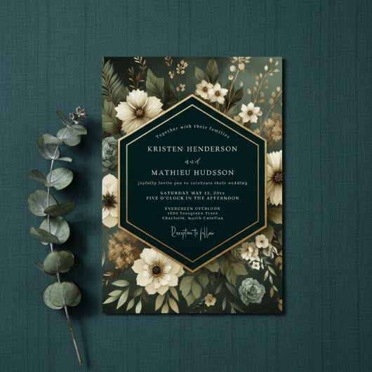 Invitation Emerald Moody Floral Elegance Wedding