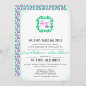Invitation Emerald n Hot rose monogramme motif mariage (Devant / Derrière)
