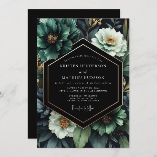 Invitation Emerald Nocturne Flora Wedding (Devant / Derrière)