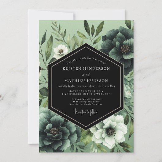 Invitation Emerald Noir Botanical Wedding (Devant)