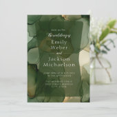 Invitation Emerald Olive Green Mariage d'encre d'alcool (Debout devant)